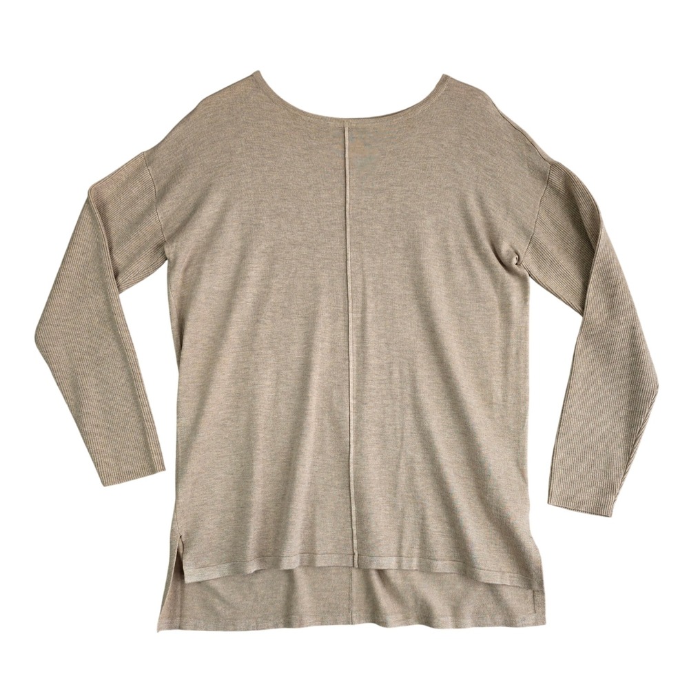 NWT Style & Co. Women's High Low Seam Front Ribbed Sleeve Knit Sweater Beige M